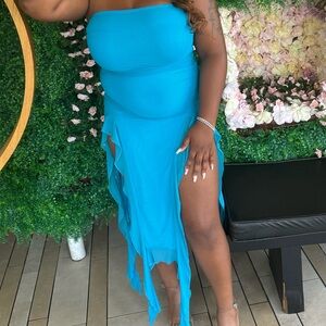 Elegant Blue Strapless Dress